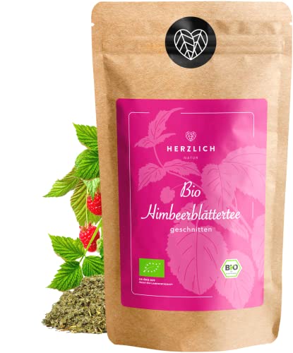 Bio Himbeerblättertee 80g - lose bio Himbeerblätter, geschnitten & 100% naturbelassen, Bio zertifizierter Schwangerschaftstee/Kräutertee - abgefüllt und kontrolliert in Deutschland | Herzlich Natur von Herzlich Natur