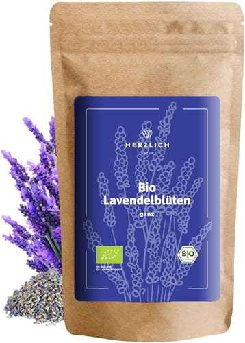Bio Lavendelblüten 500g - Lavendel getrocknet - ganze Blüten für Lavendeltee, Lavendelsäckchen, Duftsäckchen oder Speisen - 100% rein - geprüft abgefüllt in Deutschland | Lavendelblüten getrocknet von Herzlich Natur