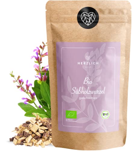 BIO Süßholzwurzel Tee 250g - Süssholzwurzel geschnitten - Süssholz Tee - Premium Bio-Qualität - geprüft und abgefüllt in Deutschland (DE-ÖKO-39) | Herzlich Natur von Herzlich Natur