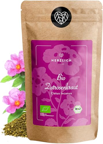 BIO Zistrosenkraut 200g - Cistus Incanus - 100% loses Zistrosenkraut, naturbelassen, geschnitten - Premium Bio-Qualität - per Hand geprüft und abgefüllt in Deutschland | Herzlich Natur von Herzlich Natur