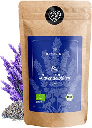 Bio Lavendelblüten 250g - Lavendel getrocknet - ganze Blüten für Lavendeltee, Lavendelsäckchen, Duftsäckchen oder Speisen - 100% rein - geprüft abgefüllt in Deutschland | Lavendelblüten getrocknet von Herzlich Natur