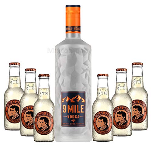 9 Mile Vodka Wodka 0,7l (37,5% Vol) LED beleuchtet + 6x Thomas Henry Spicy Ginger 200ml - Inkl. Pfand MEHRWEG Moscow Mule Set - [Enthält Sulfite] von 9 Mile-9 Mile