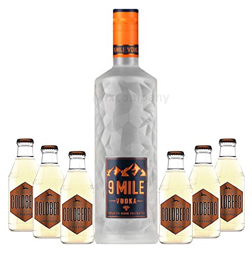 M9 Mile Vodka Wodka 0,7l (37,5% Vol) LED beleuchtet + 6x Goldberg Intense Ginger 200ml - Inkl. Pfand MEHRWEG Moscow Mule Set - [Enthält Sulfite] von 9 Mile-9 Mile