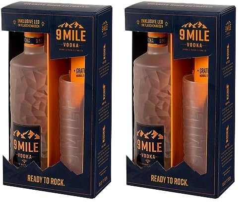 9 MILE Vodka Geschenkeset mit 0,7l Flasche & 9 MILE Glas – 37,5% Vol. Premium Vodka mit LED-Beleuchtung, Granite Rock Filtration & mildem Geschmack – ideal für Longdrinks oder den puren Genuss 9 MILE Vodka Geschenkeset mit 0,7l Flasche & 9 MILE Glas – 37,5% Vol. Premium Vodka mit LED-Beleuchtung, Granite Rock Filtration & mildem Geschmack – ideal für Longdrinks oder den puren Genuss von 9 Mile