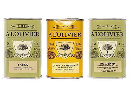 A l'Olivier - 3er-Set Olivenöle - Olivenöl mit Basilikum, Olivenöl mit Zitrone, Olivenöl mit Knoblauch & Thymian - 3 x 250 ml A l'Olivier - 3er-Set Olivenöle - Olivenöl mit Basilikum, Olivenöl mit Zitrone, Olivenöl mit Knoblauch & Thymian - 3 x 250 ml von A l'Olivier
