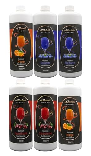 A. Becker´s Slush Eis Sirup | Ohne Azofarbstoffe | 3x 2L Kirsche, Blaubeere und Orange | 1L Slush Konzentrat ergibt 6L Eis | Getränkesirup für Zubereitung in Slush Maschine und Mixer von A. Becker's