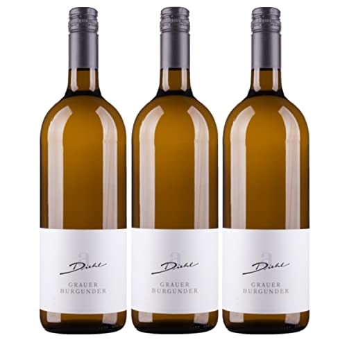 A. Diehl Grauer Burgunder Weißwein Wein trocken Literflasche QbA Inkl. FeinWert E-Book (3 x 1,0l) von A. Diehl