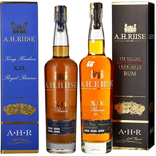 A.H. Riise XO Haakon Royal Reserve, 1er Pack (1 x 700 ml) & X.O. Reserve 175 Years Anniversary Rum Limited Edition mit Geschenkverpackung (1 x 0.7 l) von A.H. Riise