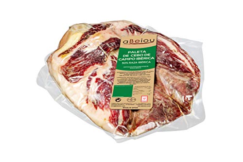 aBeiou. Iberische Feldköderschulter. Ohne Knochen Vakuum. Iberischer Schinken. Reifezeit +28 Monate in Guijuelo Spanien. Hycer Garantiezertifikat. Gewicht 2-2,5 kg. Iberico cebo campo. Patanegra von ABEIOU