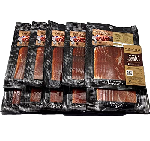 aBeiou. 1000gr Serrano SCHNITTSCHINKEN GRAN RESERVA DUROC PREMIUM. Reifung von mehr als 24-25 Monaten (vakuumverpackter Schinken), hergestellt in Guijuelo - Spanien. 10 Packungen à 100gr. von ABEIOU