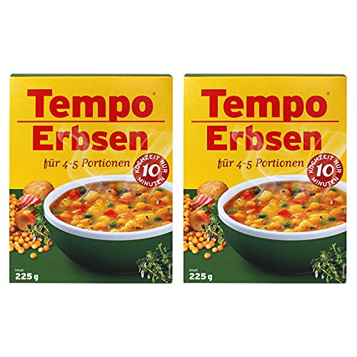 2er Pack Tempo Erbsen 2 x 225 g für 4 - 5 Portionen 10 Minuten Kochzeit gelbe Erbsen Erbsengericht getrocknete von ACO GmbH & Co.KG