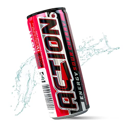 ACTION Energy Drink Sour Cherry 24 x 250 ml EINWEG - Energy Drink mit Sauerkirsch Geschmack, 32mg/100ml Koffein - Energiekick von ACT!ON