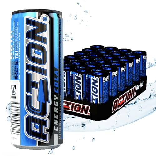 ACTION Energy Drink Cola (48 x 250ml) inkl. Pfand - Erfrischungsgetränk - Energiekick mit erhöhtem Koffeingehalt 32mg/100ml Koffein Energiegetränk für verbesserter Fokus von ACT!ON