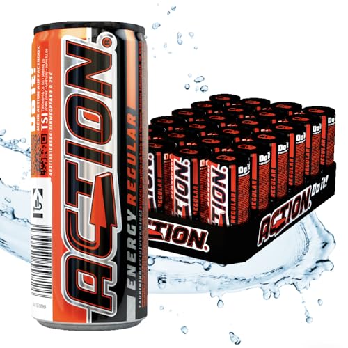 ACTION Energy Drink Regular (48 x 250ml) inkl. Pfand - Erfrischungsgetränk mit Tutti-Frutti Geschmack - Energiekick mit erhöhtem Koffeingehalt 31,5mg/100ml Koffein von ACT!ON