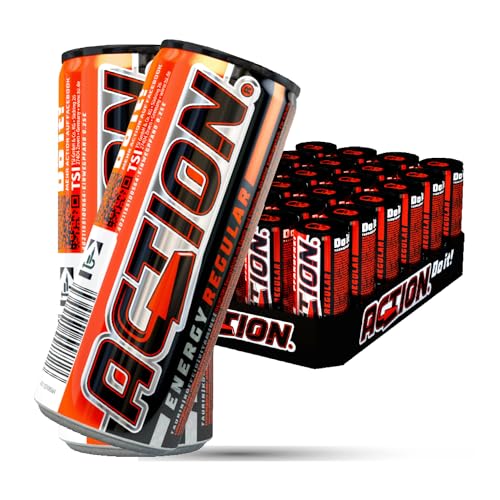 ACTION Energy Drink Regular (48 x 500ml) inkl. Pfand - Erfrischungsgetränk mit Tutti-Frutti Geschmack - Energiekick mit erhöhtem Koffeingehalt - 48er Palette Dosen Getränke von ACT!ON