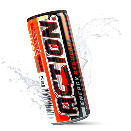 ACTION Energy Drink Regular 24 Dosen x 250ml EINWEG mit Tutti-Frutti Geschmack, 31,5mg/100ml Koffein - Energiekick mit erhöhtem Koffeingehalt inkl. Pfand von ACT!ON