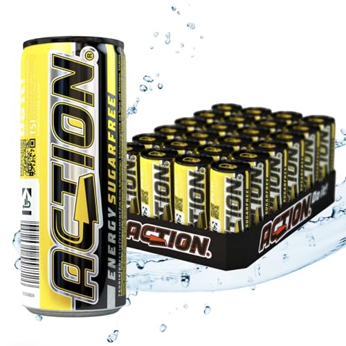 ACTION Energy Drink Sugarfree (48 x 250ml) inkl. Pfand - Erfrischungsgetränk mit 100% Geschmack - Energiekick mit erhöhtem Koffeingehalt 31,5mg/100ml Koffein - kein Zucker - verbesserter Fokus von ACT!ON