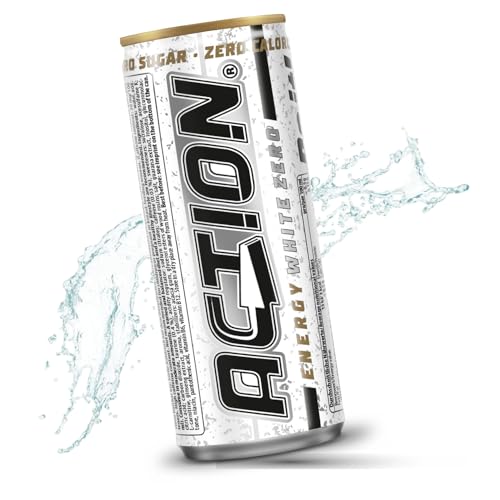 ACTION Energy Drink White Zero (48 x 250ml) inkl. Pfand - Erfrischungsgetränk und Energiekick mit erhöhtem Koffeingehalt 30mg/100ml Koffein verbesserte Leistung von ACT!ON