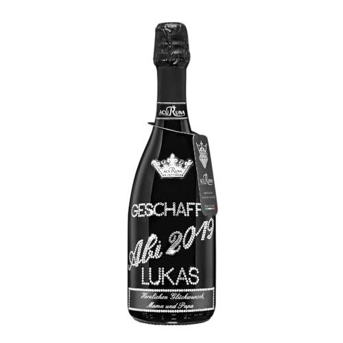 Geschenk Abitur Abschluss personalisiert Prosecco Flasche 0,75l mit Strass verziert Motiv: ABI 2019 LUKAS von ACURUNA