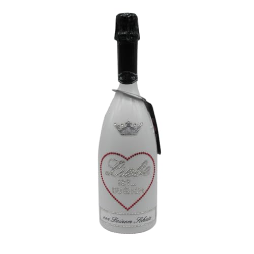 personalisierte Sekt Flasche 0,75 l verziert mit Strass Steine - das perfekte Liebe - Geburtstagsgeschenk Motiv: LIEBE IST ... DU UND ICH von ACURUNA