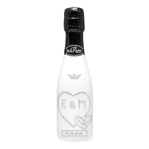 personalisierte Sekt Flasche 0,2 l verziert mit Strass Steine - das perfekte Hochzeitgeschenk Motiv:E & M von ACURUNA