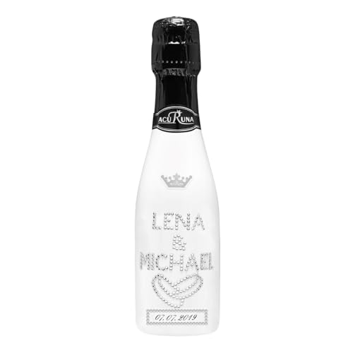 personalisierte Sekt Flasche 0,2 l verziert mit Strass Steine - das perfekte Hochzeitgeschenk Motiv: LENA & MICHAEL von ACURUNA