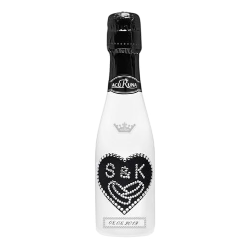 personalisierte Sekt Flasche 0,2 l verziert mit Strass Steine - das perfekte Hochzeitsgeschenk Motiv: S & K Ring von ACURUNA