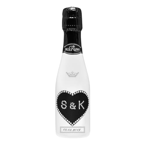 personalisierte Sekt Flasche 0,2 l verziert mit Strass Steine - das perfekte Hochzeitsgeschenk Motiv: S & K von ACURUNA