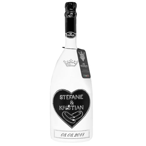 personalisierte Sekt Flasche 1,5 l verziert mit Strass Steine - das perfekte Hochzeitsgeschenk Motiv: STEFANIE & KRISTIAN von ACURUNA