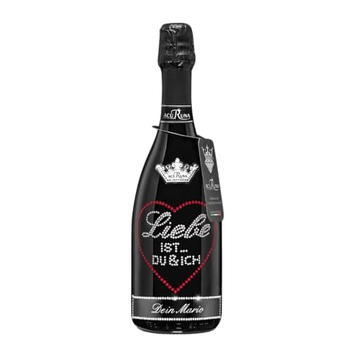 personalisierte Prosecco Flasche 0,75 l verziert mit Strass Steine - das perfekte Liebe Geburtstagsgeschenk Motiv: LIEBE IST..DU & ICH von ACURUNA