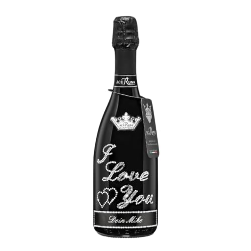 personalisierte Prosecco Flasche 0,75 l verziert mit Strass Steine - das perfekte Liebe Geburtstagsgeschenk Motiv: I LOVE YOU von ACURUNA