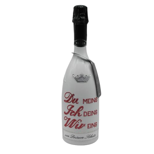 personalisierte Sekt Flasche 0,75 l verziert mit Strass Steine - das perfekte Liebe - Geburtstagsgeschenk Motiv: DU MEINS ICH DEINS WIR EINS von ACURUNA