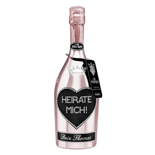 personalisierte Sekt Flasche 0,75 l verziert mit Strass Steine - das perfekte Geschenk für Heiratsantrag Motiv: HEIRATE MICH von ACURUNA