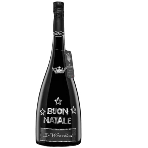 personalisierte Prosecco Flasche 1,5 l verziert mit Strass Steine - das perfekte Weihnachten Motiv: BUON NATALE von ACURUNA