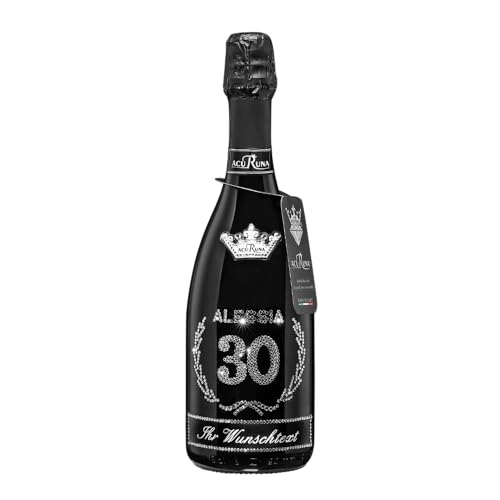 personalisierte Prosecco Flasche 0,75 l verziert mit Strass Steine - das perfekte Geburtstagsgeschenk Motiv: ALESSIA 30 von ACURUNA