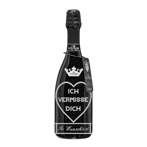 personalisierte Prosecco Flasche 0,75 l verziert mit Strass Steine - das perfekte Liebe Liebesbeweis Motiv: ICH VERMISSE DICH von ACURUNA