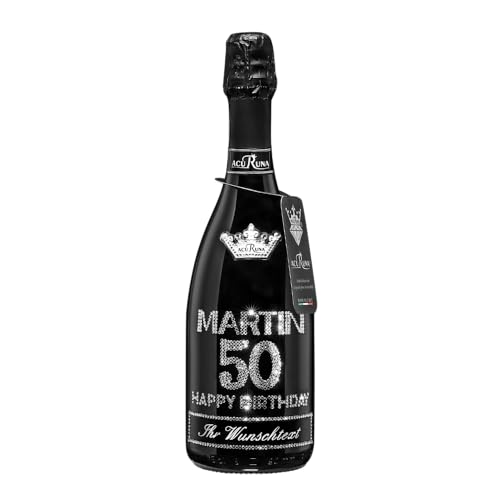 Geschenk Geburtstag personalisiert Prosecco Flasche 0,75 l mit Strass verziert Motiv: MARTIN 50 von ACURUNA