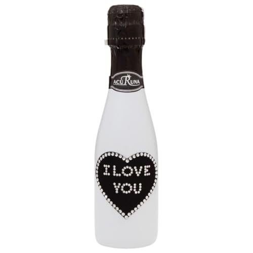 Sekt Flasche 0,2 l verziert mit Strass Steine - das perfekte Liebe-Geburtstag-Valentinstaggeschenk Motiv: I LOVE YOU von ACURUNA