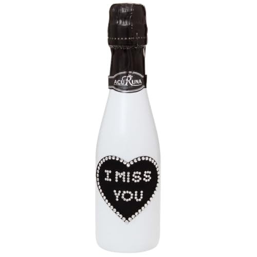 Sekt Flasche 0,2 l verziert mit Strass Steine - das perfekte Liebe-Geburtstag-Valentinstaggeschenk Motiv: I MISS YOU von ACURUNA