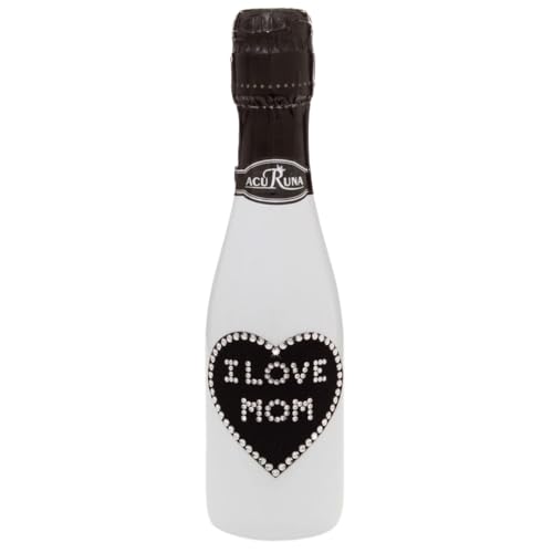 Sekt Flasche 0,2 l verziert mit Strass Steine das perfekte Geburtstagsgeschenk Muttertag Weihnachten Motiv: I LOVE MOM von ACURUNA