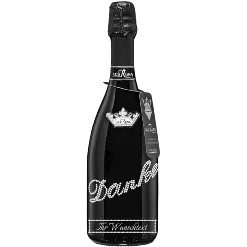 personalisierte Prosecco Flasche 0,75 l verziert mit Strass Steine - das perfekte Geschenk wie zb. Nachbarshilfe Motiv: DANKE von ACURUNA