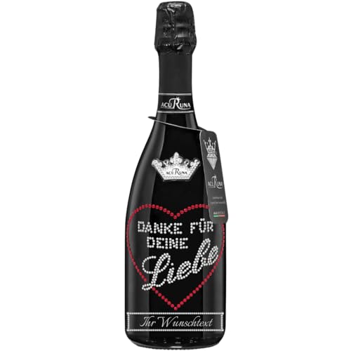 personalisierte Prosecco Flasche 0,75 l verziert mit Strass Steine - das perfekte Liebe Geburtstagsgeschenk Motiv: DANKE FÜR DEINE LIEBE von ACURUNA