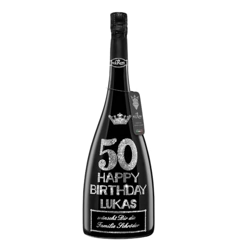personalisierte Prosecco Flasche 3 l verziert mit Strass Steine - das perfekte Geburtstagsgeschenk Motiv: Lukas 50 von ACURUNA