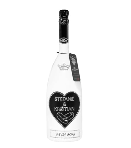 personalisierte Sekt Flasche 0,75 l verziert mit Strass Steine - das perfekte Hochzeitsgeschenk Motiv: STEFANIE & KRISTIAN von ACURUNA