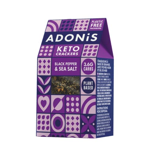 Adonis Black Pepper & Sea Salt Keto Cracker (10 x 60 g Packung)| Vegan & Keto-freundlich | 100 % natürlich | Glutenfrei, zuckerfrei, palmölfrei, milchfrei | Zuckerarm, kalorienarm und kohlenhydratarm von Adonis