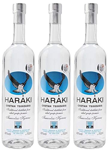 Raki von Kreta 3x 0,7l 40% Haraki Kretaraki Tsikoudia | Griechischer Tresterbrand ohne Anis | 100% Destillat | + 1 x 20ml Olivenöl"ElaioGi" aus Griechenland von AEARJOHNFGJ