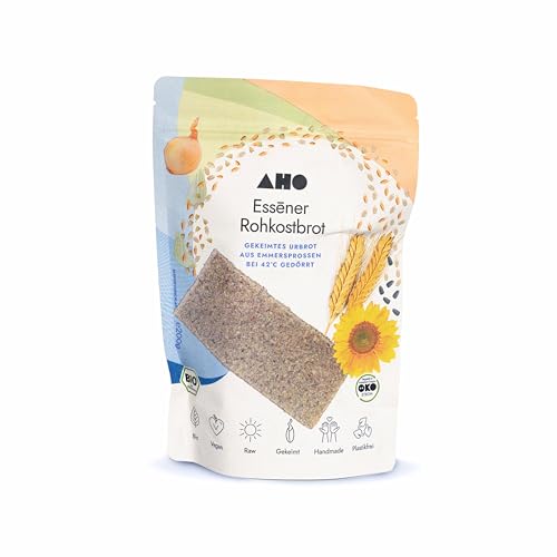 AHO Essēner Rohkostbrot 200g | Gekeimtes Urgetreide Emmer | Urkorn Rohkostbrot mit Bio Emmersprossen aus deutschem Bio-Anbau | Plastikfrei verpackt von AHO