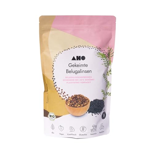 AHO Gekeimte Belugalinsen Bio Linsen Regional Plastikfrei 650g - 1 Tüte (Bio-Qualität) von AHO