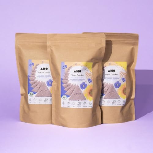 AHO Natur Cracker aus Bio Urdinkelsprossen 1,2kg (3x400g Tüten), Rohkostcracker aus gekeimtem Urgetreide aus deutschem Bio-Anbau, Superfood Sprossencracker, 100% Bio, Vegan, Raw, Plastikfrei verpackt von AHO
