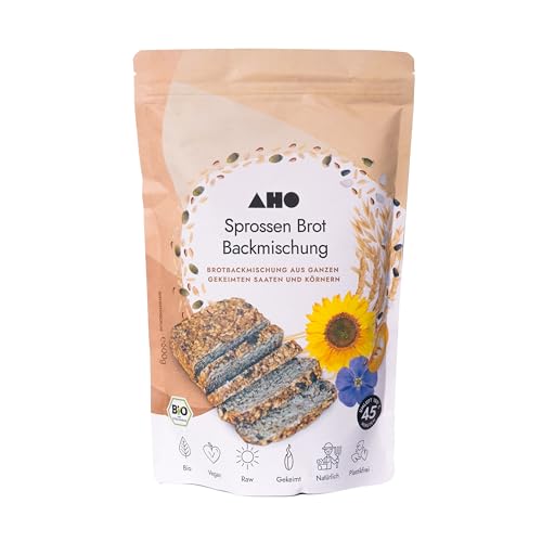 AHO Sprossen Brotbackmischung aus 100% gekeimten Saaten und Getreide, Plastikfrei verpackt, zum Backen oder Dörren, für echte Rohkostbrot oder gebackenes Keimbrot von AHO